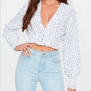 White polka dot crop blouse